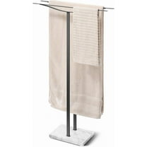 Bathroom Towel Rack Freestanding Floor Stand: Black 36in 2‑Bar Weighted Marble Base Towel Holder, Rustproof 304 Stainless Steel Drying Rack for Bath&Hand Towels, No‑Drill Slim Organizer, Spa Pool