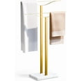 thumbnail image 1 of Bathroom Towel Rack Freestanding Floor Stand: Gold 33in 2‑Bar Weighted Marble Base Towel Holder, Rustproof 304 Stainless Steel Drying Rack for Bath&Hand Towels, No‑Drill Slim Organizer, Spa Pool, 1 of 18