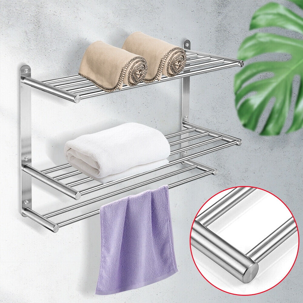Bathroom Towel Rack Holder Steel Wall Mounted Storage Organizer 3 Towel ...