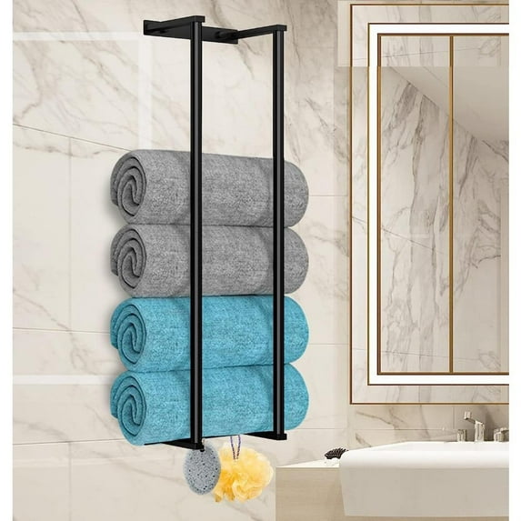 Bathroom Towel Rack for Rolled Towels, Wall Mounted Towel Storage Rack for Bathroom Organization, Stainless Steel Towel Storage Holder Can Holds Up to 6 Large Bath Towels