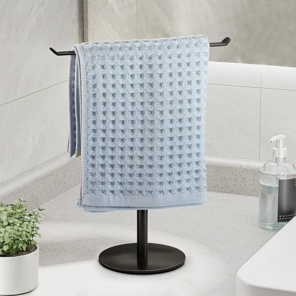 Bathroom Towel Rack Stainless Steel T-Shape Holder, Kitchen Counter Organizer for Hand Towels Washcloth Jewelry, Durable Black