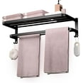 thumbnail image 1 of Bathroom Towel Rack Towel Shelf with Double Towel Bars Lavatory Wall Mount Holder with Hooks Stainless Steel Hotel Bath Rack (Matte Black 23 inches), 1 of 12