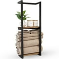 thumbnail image 1 of Bathroom Towel Rack Wall Mount Towel Storage Rack with Wooden Shelves Holds 8 Large Towels, 1 of 3
