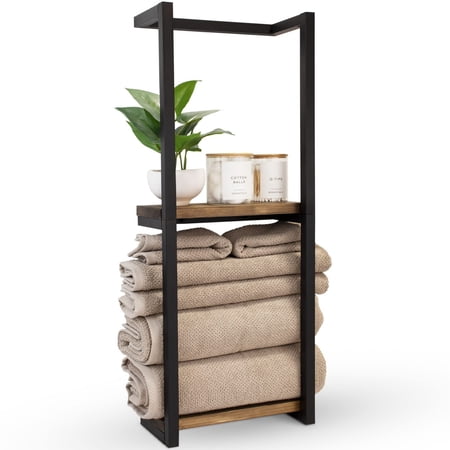 Bathroom Towel Rack Wall Mount Towel Storage Rack with Wooden Shelves Holds 8 Large Towels