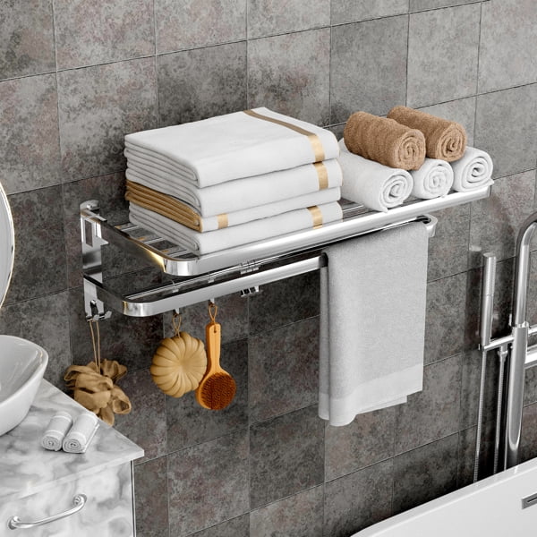 Bathroom Towel Rack Wall Mounted,16" Foldable Bath Towel Shelf with ...