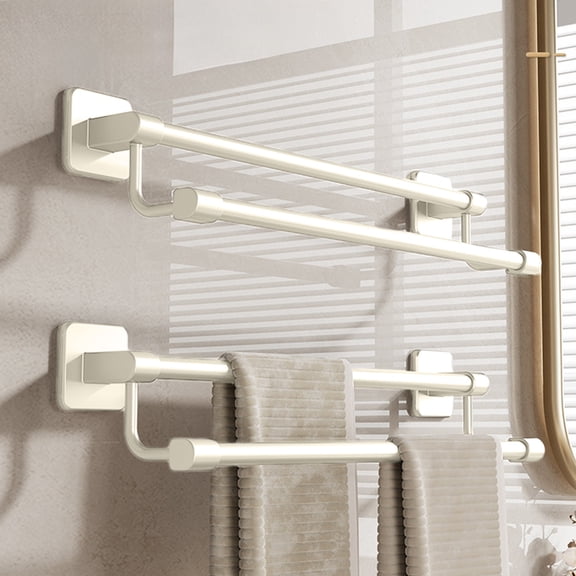 Bathroom Towel Rack Wall Mounted, Adhesive No Drill Towel Holder for Bathroom Shower, Double Bar Space Saving Bathroom Storage Organizer,Rustproof Towel Rack for Kitchen Laundry Room