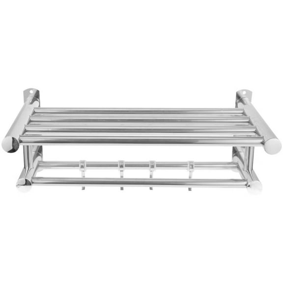 Bathroom Towel Rack with,Double Bathroom Towel Rack with Shelf,Wall Mounted Double Towel bar with Shelf Stainless Steel Hotel Bath Rack,Silver
