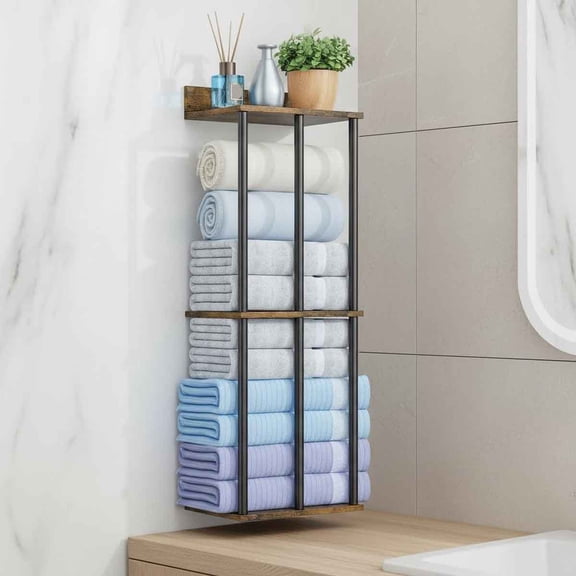 Bathroom Towel Rack with Shelf Modern Towel Holder for Wall Mounted, Holds Large Bath Towels, Rolled Towel Organizer, 3-Tier