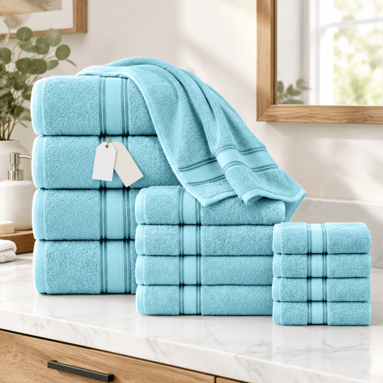 Bathroom Towel Set 12 Piece Soft Absorbent Quick Dry - Blue - Walmart.com