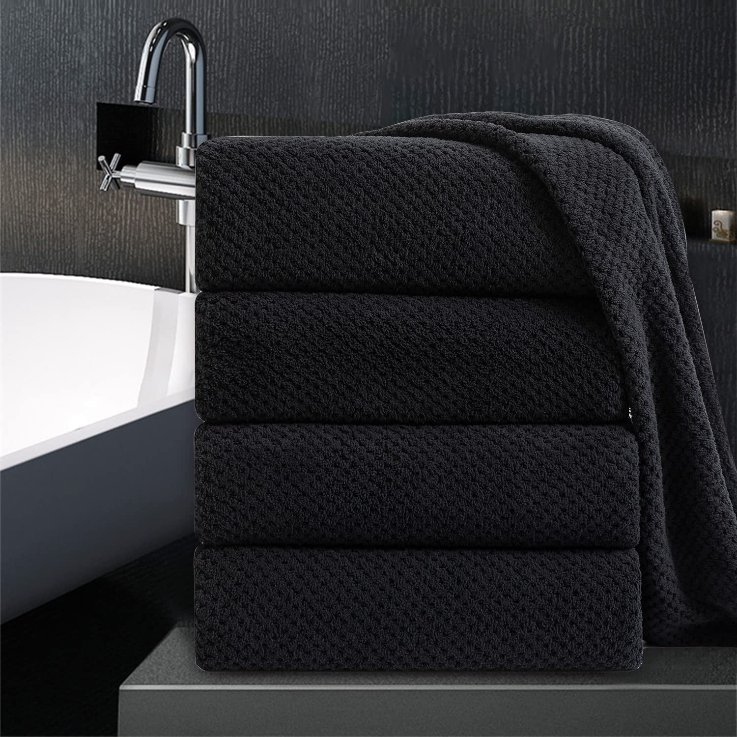 Bathroom Towel Set Black 4Pack-35x70 Towel, 600GSM Ultra Soft ...