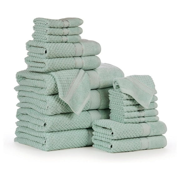 Bathroom Towel Set of 18-4 Bath Towel, 4 Hand Towel, 10 Wash Cloths - Ideal for Gifting, Hotel, Gym, Spa - Mint Green