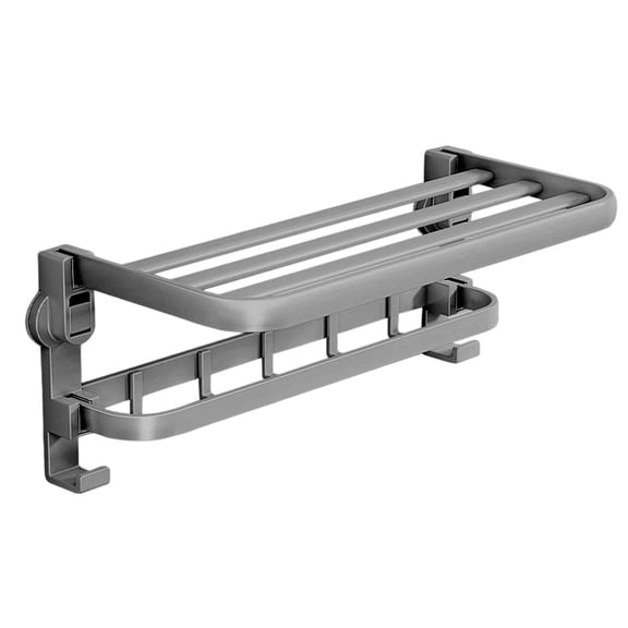 Bathroom Towel Shelf, 40cm Wall-Mounted Towel Rack Holder with Folding Shelf and Hooks, Space-Saving Storage for Bath Towels, Washcloths, Toiletries (Size/Colour as Pictured)