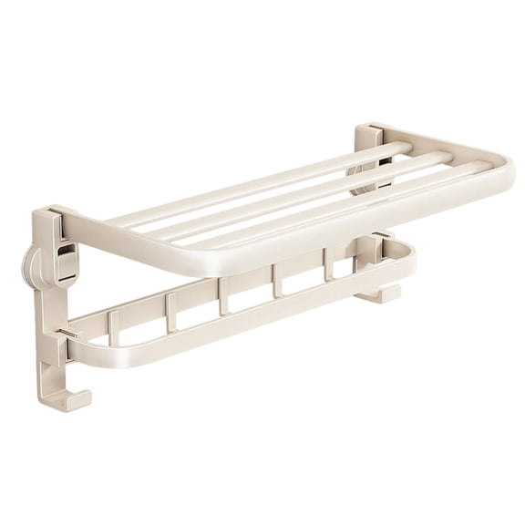Bathroom Towel Shelf, 40cm Wall-Mounted Towel Rack Holder with Folding Shelf and Hooks, Space-Saving Storage for Bath Towels, Washcloths, Toiletries (Size/Colour as Pictured)
