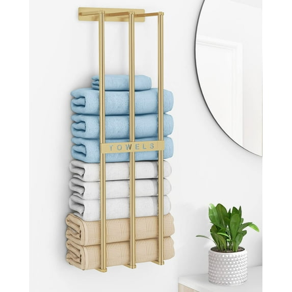 Bathroom Towel Storage, Bethom Wall Towel Rack for Rolled Towels, Bath Towel Holder Wall 30 Inch, Towel Racks Wall Mounted for Small Bathroom, Gold