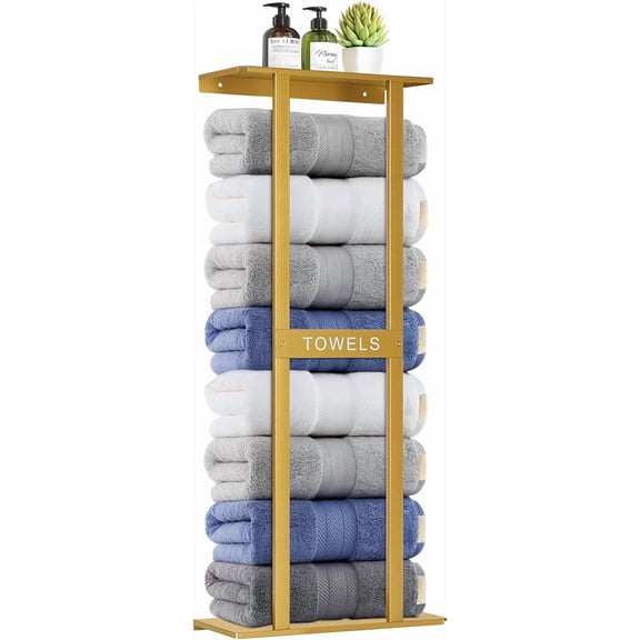 Bathroom Towel Storage Rack, Wall Mounted Bathroom Towel Rack, 30 inch Heavy Duty 6 Large Towels, Wall Mounted Towel Rack for Rolled Towels, Gold
