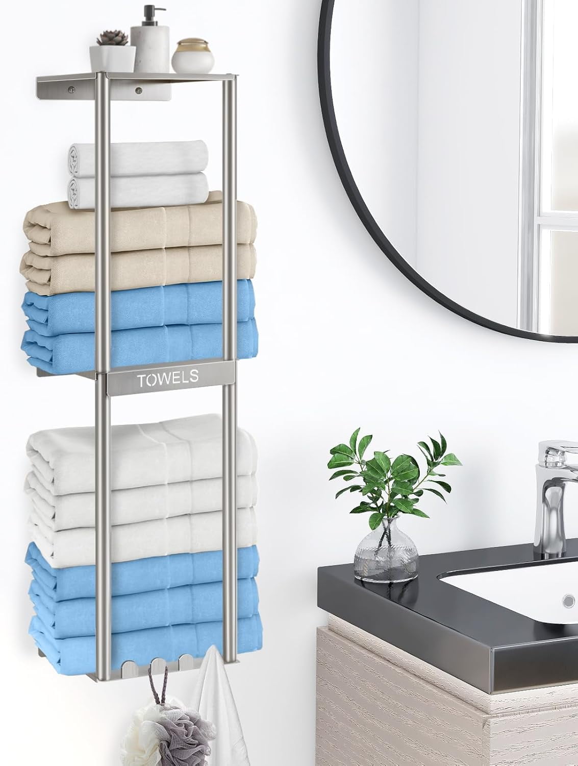 Bathroom Towel Storage Rack, Wall Towel Rack for Rolled Towels, 3 Tier ...
