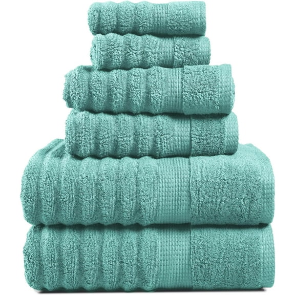 Bathroom Towels Set - 2 Bath, 2 Hand Towels for Bathroom and 2 Wash Cloths for Body - Highly Absorbent, Soft, Premium 100% Cotton Bath Towel Set for Everyday Use (Set of 6) - Aqua Sky