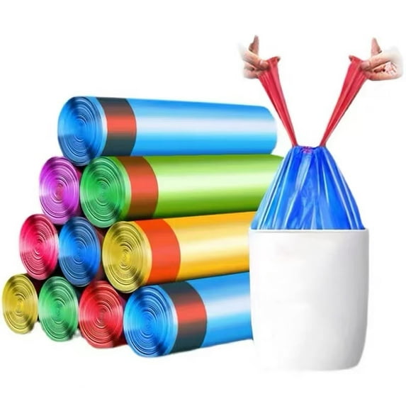 5 Roll Trash Bag 75pc Drawstring Garbage Bags Disposble Trash Bags for Home Kitchen Portable Plastic Drawstring Trash Bag for Student Classroom