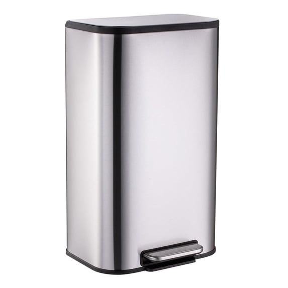 Bathroom Trash Can, 12/20/30/50L Stainless Steel Garbage Can with Lid, Step-On Pedal and Inner Bucket, Rectangular Trash Can for Kitchen for Office Living Room Small Spaces