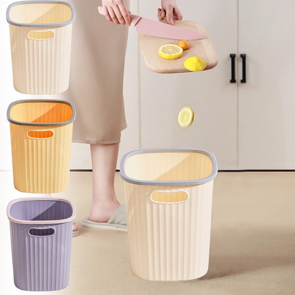 Bathroom Trash Can 17L Large Capacity | Plastic Garbage Container Square | Slim Space-Saving Waste Basket Bin | Beige Purple Yellow | Modern Design | 28x25x25cm | For Living Room Office Kitchen
