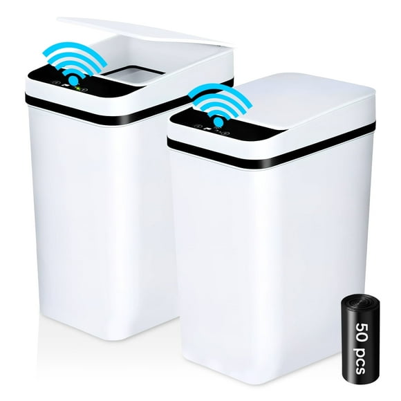 Bathroom Trash Can,2 Pack 2.5 Gallon Trash Cans with Lid,Automatic Trash Can for Kitchen with Garbage Bags,Small Trash Bin for Bathroom,Office,Kitchen,Bedroom