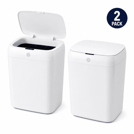 WLRETMCI 2 Pack 3.4 Gal Automatic Bathroom Trash Can with Lid, Rechargeable Touchless Motion Sensor Garbage Can for Bathroom, Bedroom, Office, White