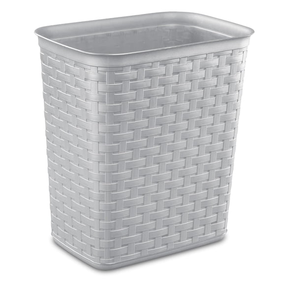 Bathroom Trash Can, 3.4 Gallon Small Plastic Weave Garbage Bucket Bin with No Lid, Gray - Sturdy, Easy to Clean, Space-Saving for Bathroom, Powder Room & RV Use
