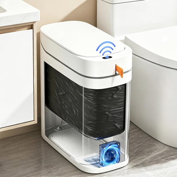 Bathroom Trash Can, 3.5 Gallon Small Slim Motion Sensor Automatic Garbage Bin with Lid, Rechargeable with Auto Bag Adsorption & One-Pull Sealing Trash Bin for Kitchen, Bedroom Office RV