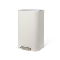 Bathroom Trash Can, 5.3 Gal/20L Stainless Steel Waste Bin, Soft-Close Lid, Narrow Step-on Garbage Bin - with Removable Plastic Inner Buckets (Black)