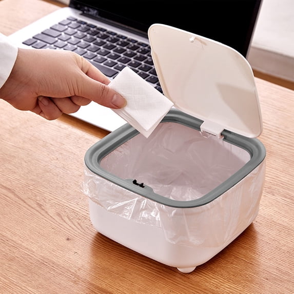 Bathroom Trash Can Large Capacity Round Desktop Waste Bin, Slim Space-Saving Design with Push Lid for Easy Use, Stylish Trash Container for Living Room Kitchen Office Use