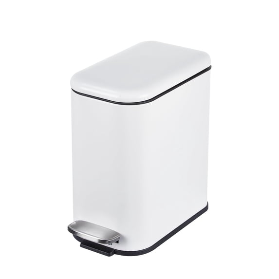 Bathroom Trash Can with Lid, 1.3 Gallon / 5 Liter Stainless Steel Garbage Can with Removable Liner Bucket, Small Step Wastebasket with Slim Design for Toilet Bedroom Office, White