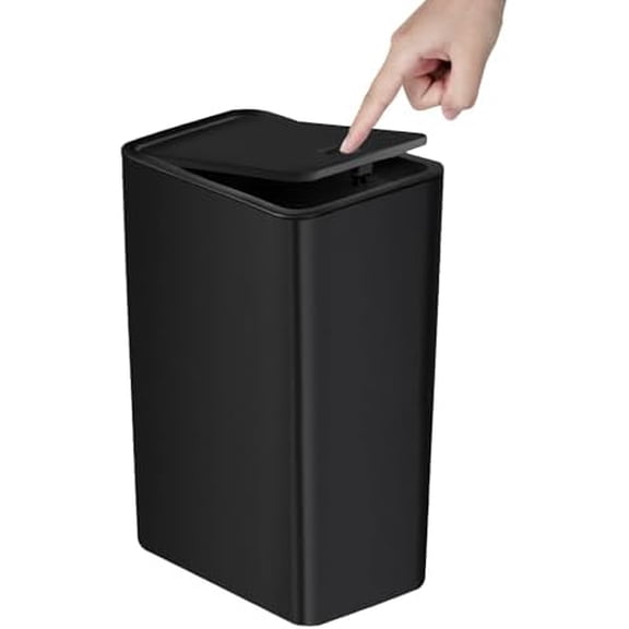 Bathroom Trash Can with Lid, 10 Liter/ 2.6 Gallon Slim Garbage Can, Small Trash Bin Waste Basket with Pop-Up Lid for Kitchen, Bedroom, Living Room, Office (Black)