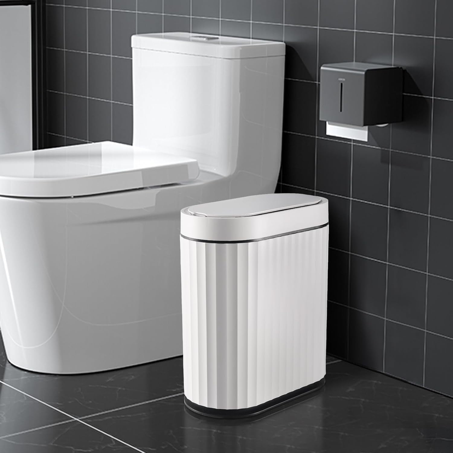 Bathroom Trash Can with Lid 2 Gallon Small Sensor Garbage Can, 9 Liter ...