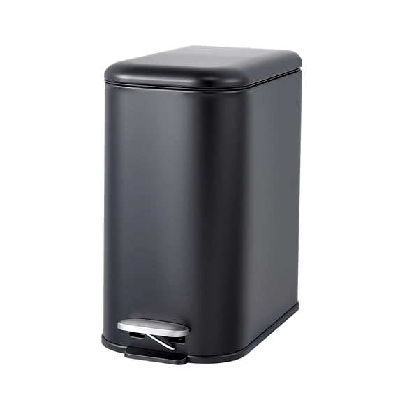 Bathroom Trash Can with Lid, 3.2 Gallon / 12 Liter Stainless Steel Garbage Can with Removable Liner Bucket, Small Step Wastebasket with Slim Design for Toilet Bedroom Office, Black