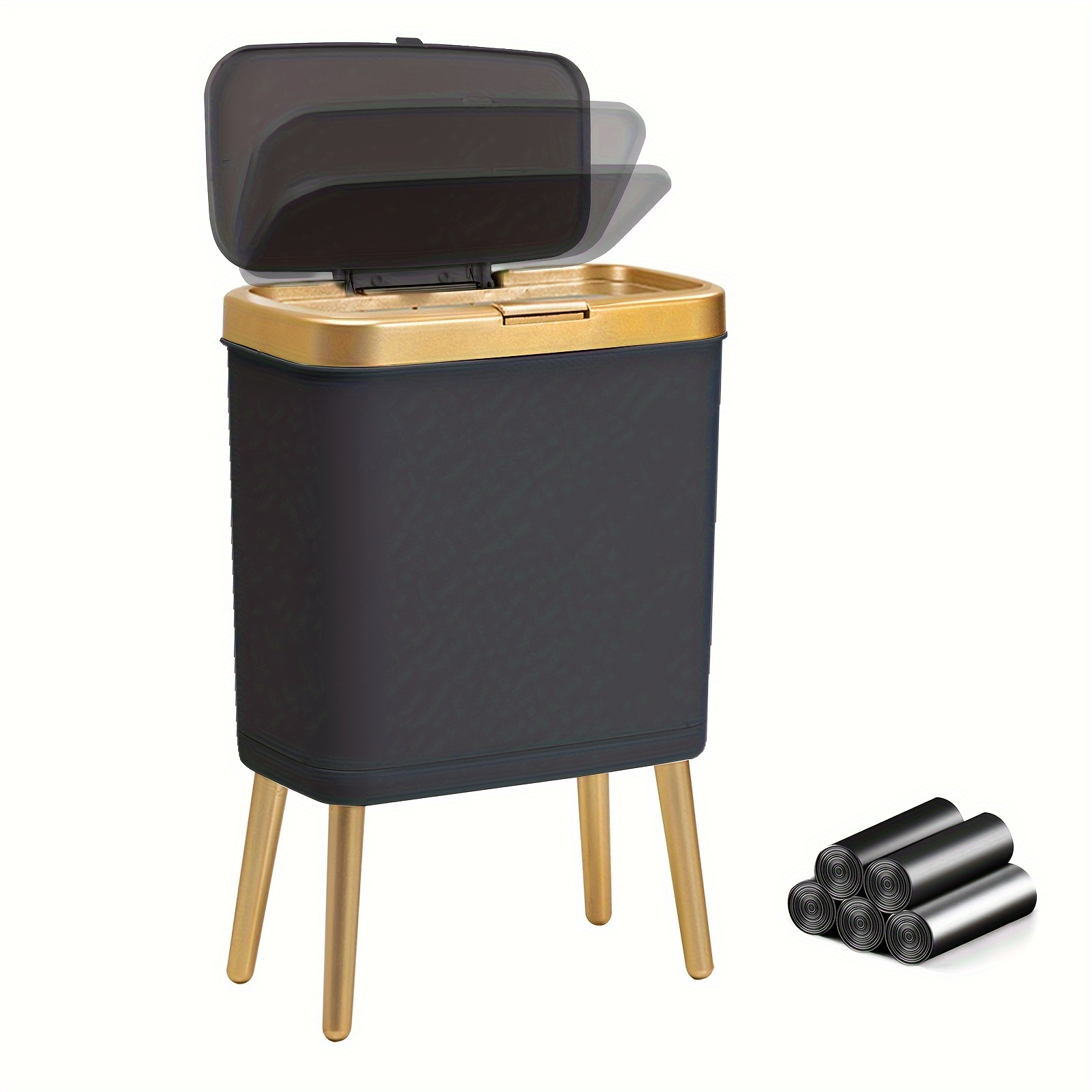 Bathroom Trash Can With Lid, 4 Gallon Slim Garbage Can With High Foot ...