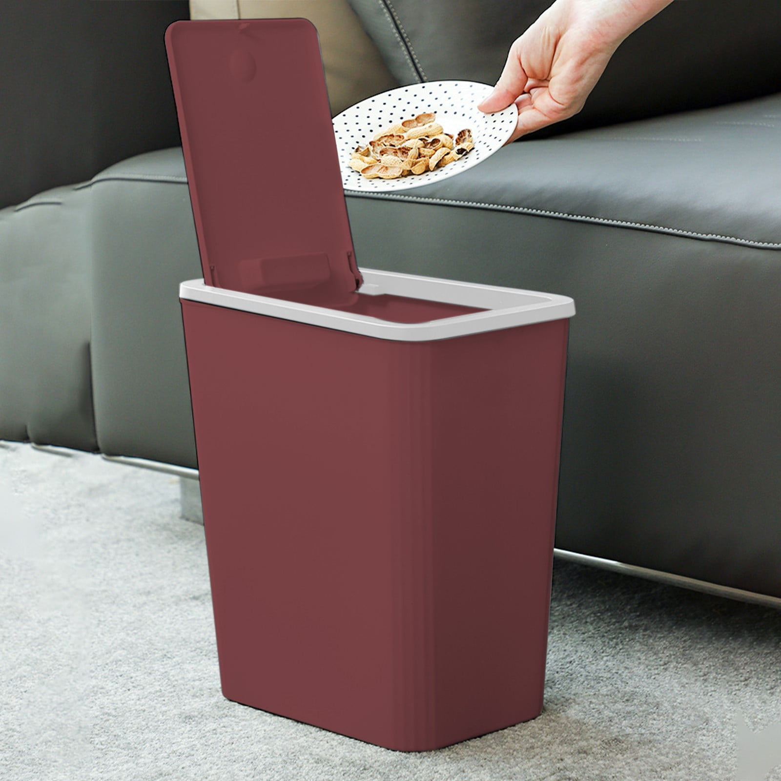 Bathroom Trash Can with Lid,Garbage Can with Pop-Up Lid,Small Plastic ...