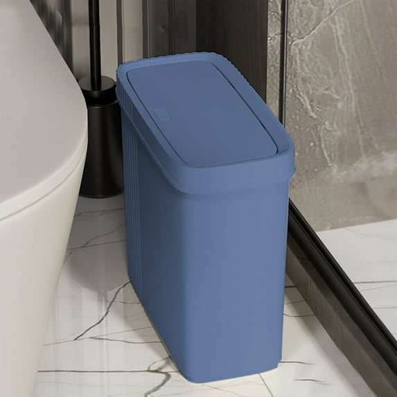Bathroom Trash Can With Lid, Garbage Can With Press Popup Lid, Plastic Wastebasket, For Toilet Office Bedroom Living Room, Narrow Design, Odor Isolation, Thickened Material, Easy To Use