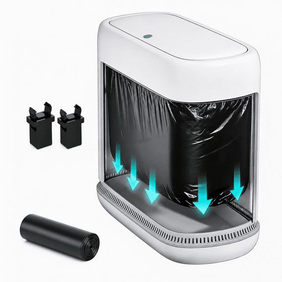 LFBEAR 3.2 Gallon/12L Slim Bathroom Trash Can with Lid, Press-Top Garbage Can with Air-Suction Liner Fit, Narrow Waste Bin for Small Spaces, White, Includes 15 Trash Bags