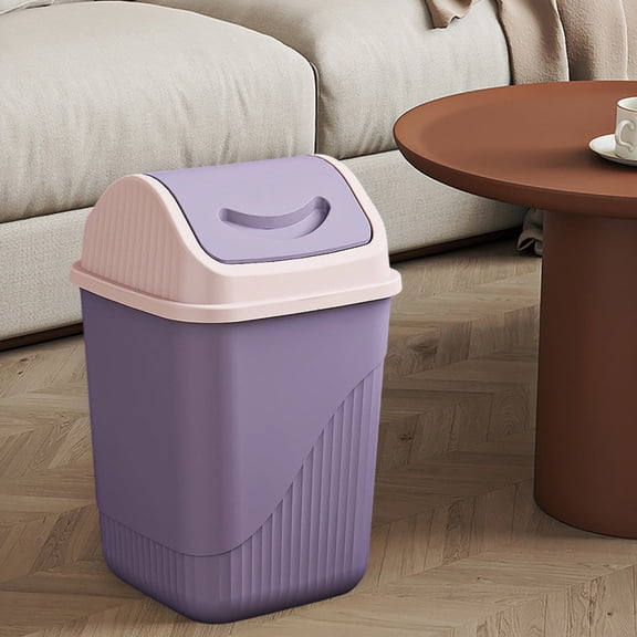 Bathroom Trash Can with Lid, Square Trash Can, Plastic Waste Bin for Office, Bathroom, and Small Spaces – Odor-Control, Two-Way Swing Lid – Compact and Durable (Purple)
