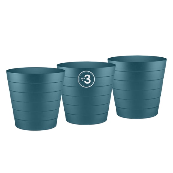 Luxuriaz Compact Plastic Bathroom Trash Can, 1.3 Gallon / 5 Liters, Teal Blue, Pack of 3