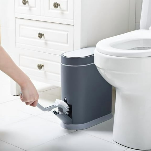 Bathroom Trash Can with Toilet Brush 2.5 Gallon Waterproof Trash Bin Smart Garbage can with lid Motion Sensor Waste Bin Automatic Bathroom Decor(Grey)