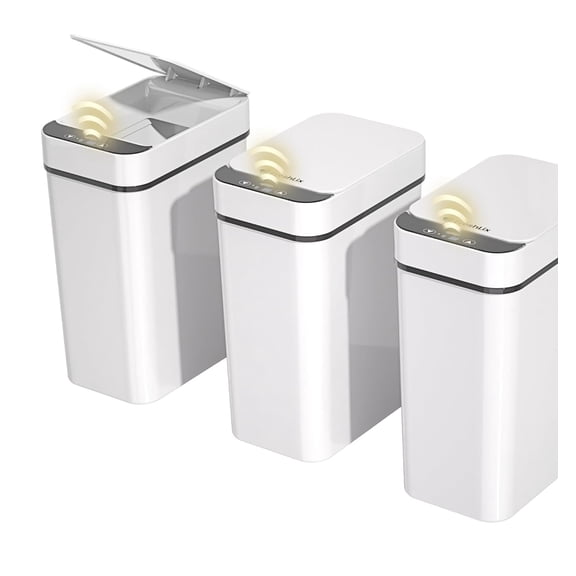Bathroom Trash Can Touchless Automatic Motion Sensor Slim Waterproof Garbage Bin with Lid for Kitchen, Office, Bedroom White