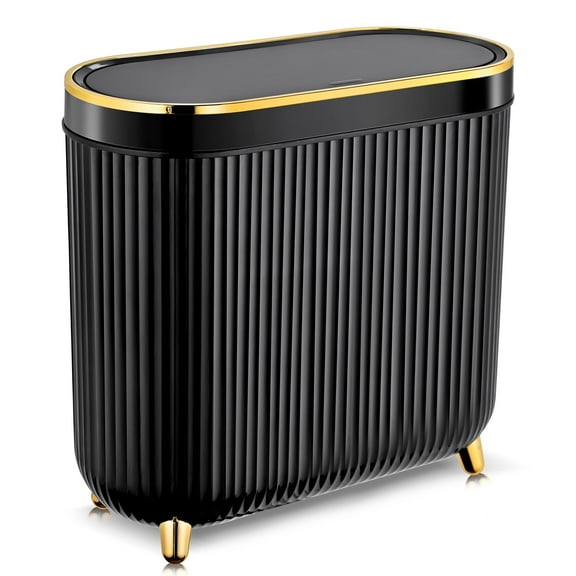 Rectangular Plastic Garbage Can Blackwhite 3.1 Gallon Narrow Press Lid Use for Bathroom Bedroom