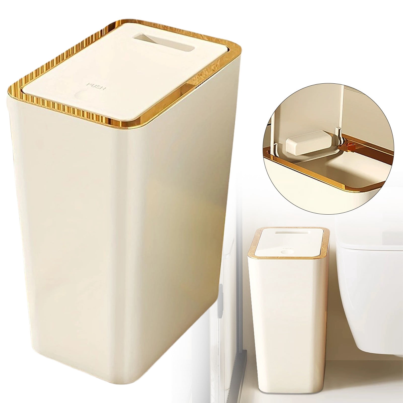 Bathroom Trash Can with Lid Plastic Waste Basket Modern Garbage Bin for Toilet Bedroom Living Room Home Office Waste Storage Solution,1PC,White