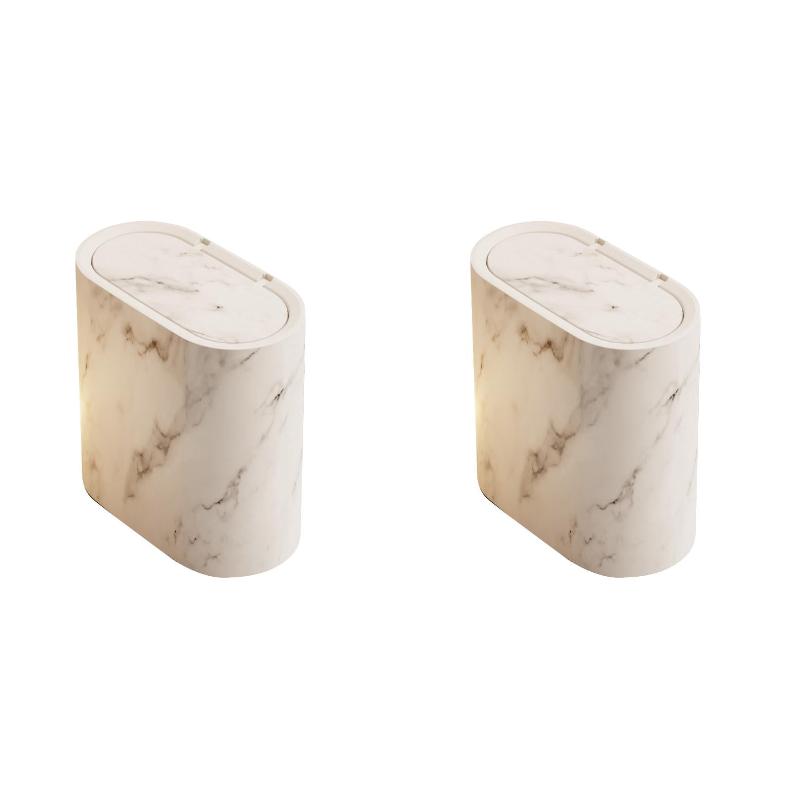 Bathroom Cans with Lids, Marble Wood Pattern Can, Detachable Inner, Small Garbage Bin with Press Type Lid, Narrow Wastebasket for Bathroom Home Indoor Hotel,White/2Pack