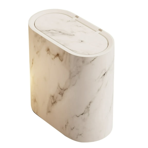 Bathroom Cans with Lids, Marble Wood Pattern Can, Detachable Inner, Small Garbage Bin with Press Type Lid, Narrow Wastebasket for Bathroom Home Indoor Hotel,White/1Pack