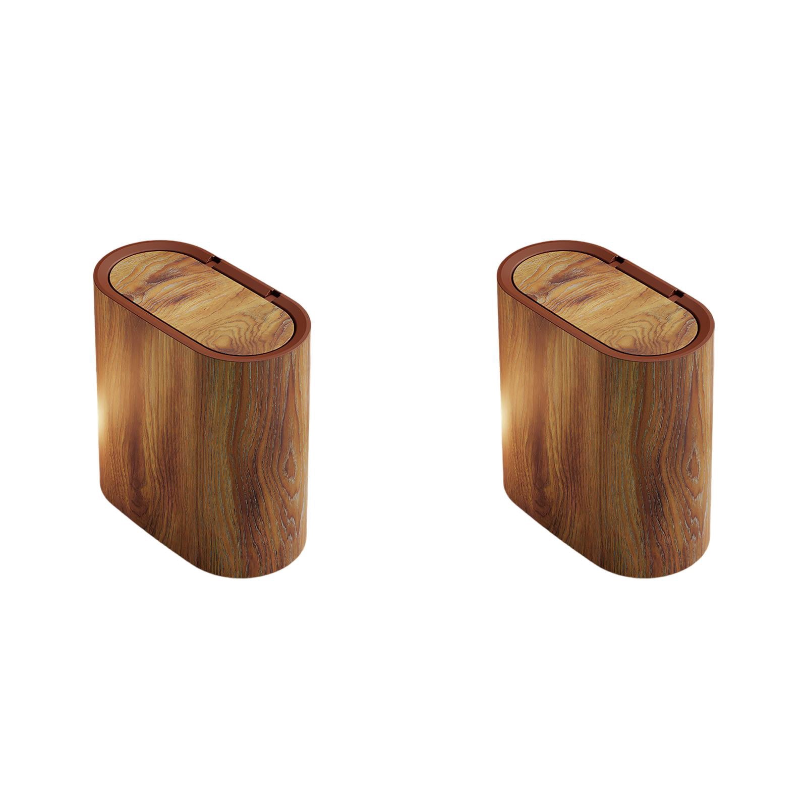 Bathroom Cans with Lids, Marble Wood Pattern Can, Detachable Inner, Small Garbage Bin with Press Type Lid, Narrow Wastebasket for Bathroom Home Indoor Hotel,Brown/2Pack