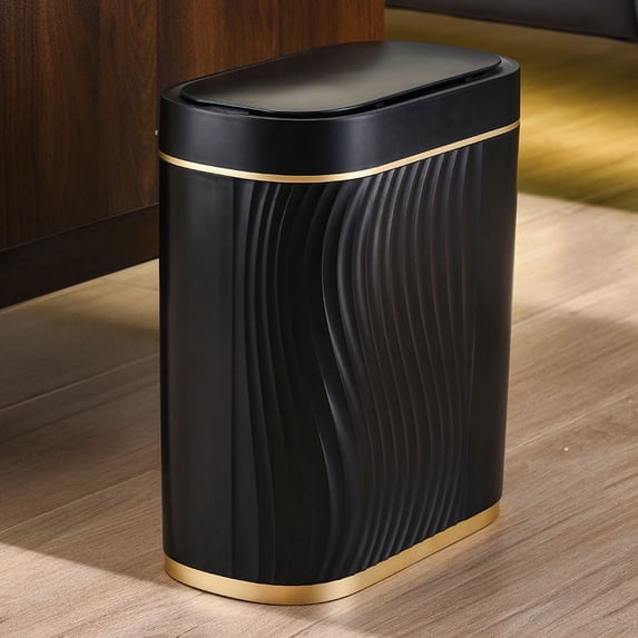 Bathroom Trash can with Automatic Touchless Lid, 2.6 Gallon Black Motion Sensor Small Garbage Can, Slim Waterproof Smart Trash Bin for Bedroom, Office, Living Room