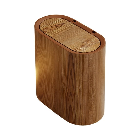 Bathroom Trashcans with Lids, Plastic Marble Wood Pattern Trash Can Small Garbage Bin with Lid for Bathroom Narrow Wastebasket Modern Waste Basket for Home Indoor Hotel (Plastic Wood Pattern)