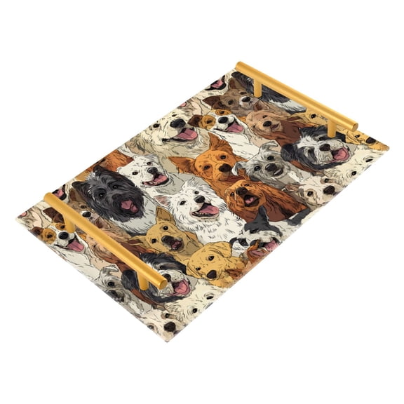 Bathroom Tray 7.87”x11.81” Acrylic Decorative Tray with Aluminum Alloy Handle Non-Slip Base A Large Group Of Dogs